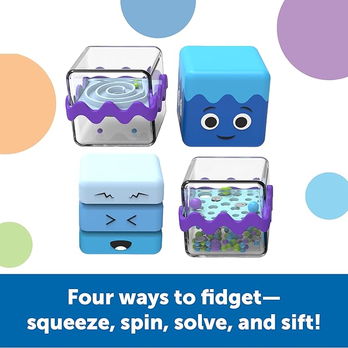 Learning Resources Cool Down Cubes Sensory Fidget Toys - Quiet Fidgets for Kids, Toddlers, and Adults - Calming Corner Items for Classroom or Home, Small Tactile Tools for Play, Focus, and Travel