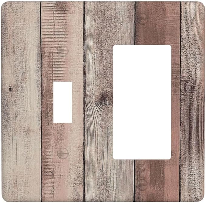 Outlet Covers Vintage Natural Wood Rustic Cinnamon 1 Toggle 1 Rocker Combination Decorative Wall Plate Electrical Switch Plates Light Switch Cover Plate For Farmhouse Cabin Decor