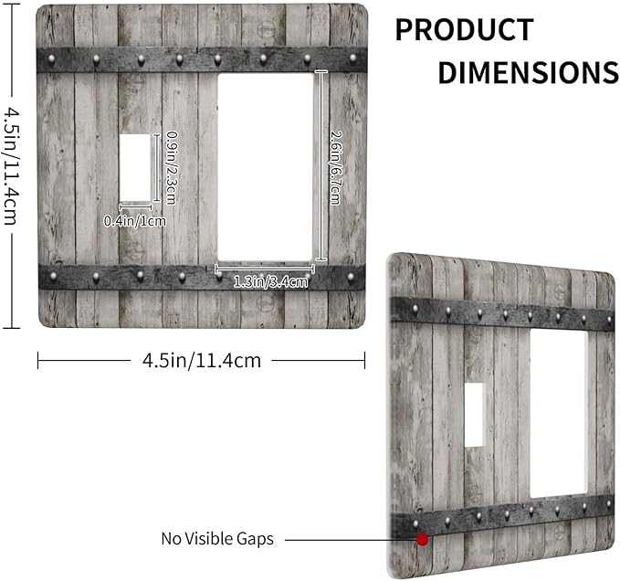 2 Gang Barn Door Toggle Rocker Light Switch Cover Decorative Combin Wall Plate Cover Plastic Faceplate Vintage Farmhouse Country Rustic for Bathroom Home Bedroom Art Panel Decor 4.5 X 4.5 In