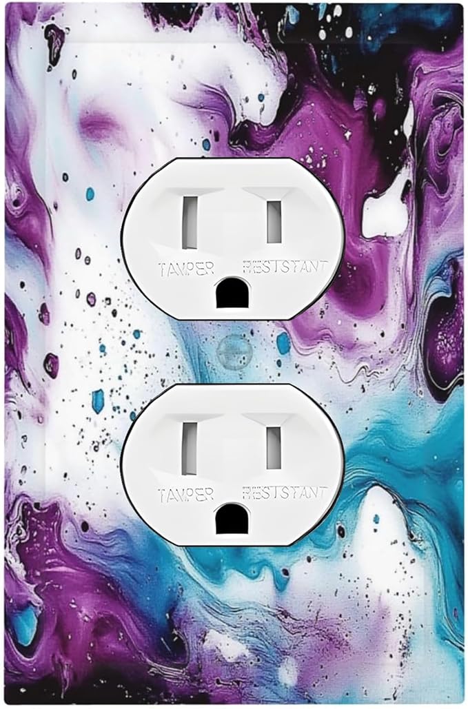 Outlet Covers Purple Blue Swirl Marble Tiles 1 Gang Duplex Light Switch Cover Decorative Switch Plates Electrical Receptacle Faceplate Wall Plate For Bed Room Living Room Decor