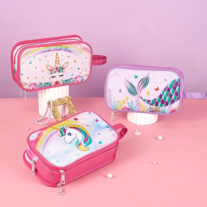 Toiletry Bag for Girls - Kids Toiletry Bag Christmas Birthday Gift Camping Travel Toiletry Case Toiletries Makeup Cosmetic Pouch Pink Water-resistant Wash Bag Dopp Kit with Mesh Pocket