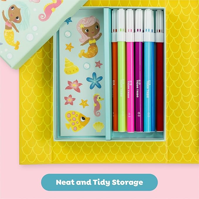 Tiger Tribe Coloring Set - Mermaids, Activity Set for Kids, incl. Stickers & Markers Portable Storage Box, Perfect for Travel, Great Gift