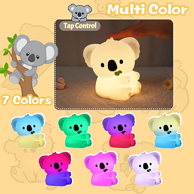 CoolGift Mart Koala Gifts, Cute Koala Silicone Night Light, Touch Control & Timer, USB Rechargeable, Suitable for Breastfeeding Reading Working Sleep for Baby Kids Teens Adults