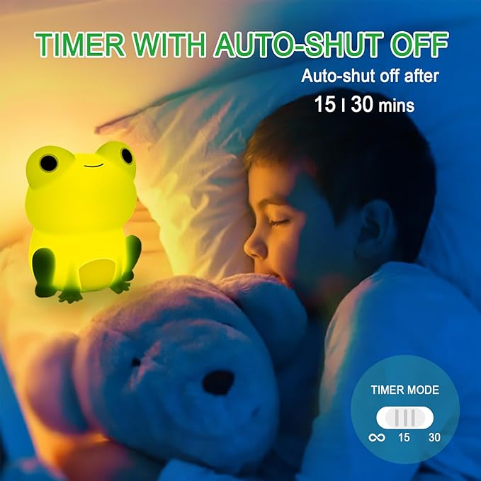 Night Light for Kids, Frog Lamp with Cute Frog Stickers, Night Lamp Bedroom Nightlight for Baby Girl Boy Teem, Silicone Animal Night Lamp Christmas Birthday Gifts, Room Decor (Frog Gifts)