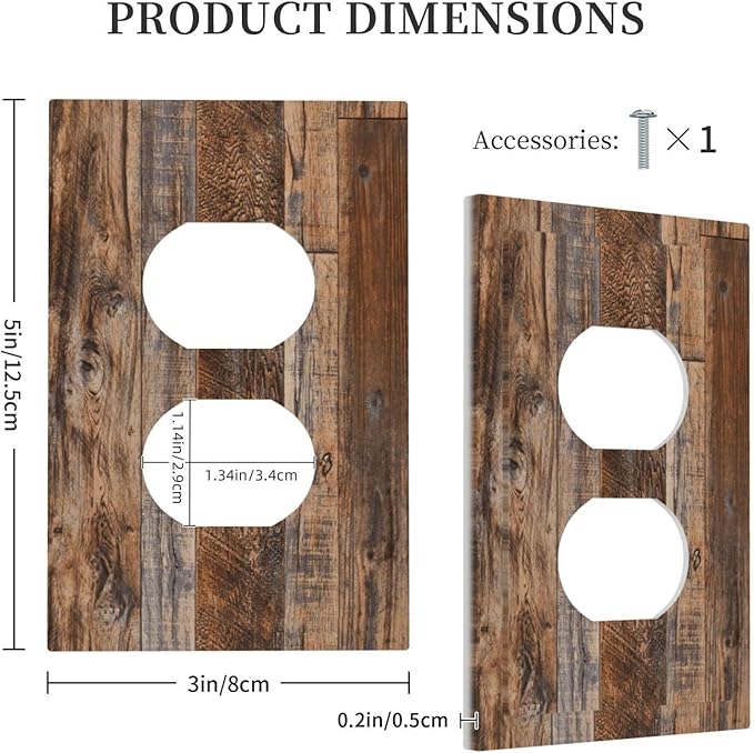 Vintage Board Rustic Brown Wood Texture Outlet Covers 1 Gang Duplex Light Switch Cover Decorative Switch Plates Electrical Receptacle Faceplate Wall Plate for Farmhouse Home Decor