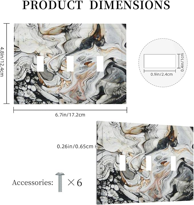 Black Gold Marble Texture Modern Abstract Print Decorative Switch Plates 3 Gang Wall Plate Triple Toggle Light Switch Cover Faceplate Electrical Wall Panels for Bathroom Kitchen Decor