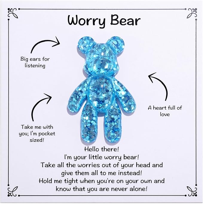 Aesnefe Pocket Worry Bear Hug, Anxiety Relief Keepsake, Mental Health Encouragement Gift, Emotional Support Token, Stress Comfort Gift for Teens & Adults, Blue