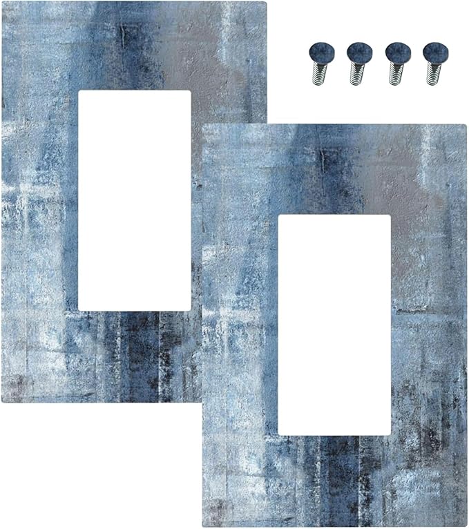 Outlet Covers Navy Blue Gray Abstract Ink Painting 1 Gang Duplex Light Switch Cover Plate Decorative Wall Plates Electrical Switchplate Receptacle for Bathroom Bedroom Decor（2 Pack）