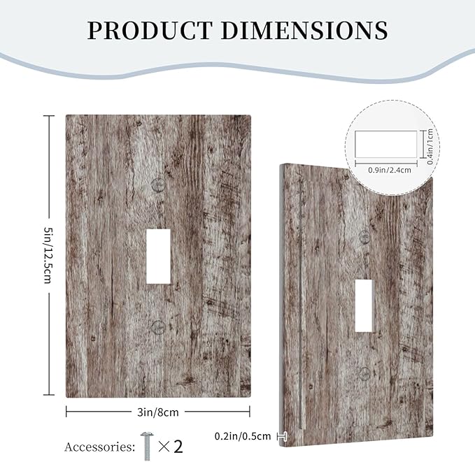 Light Switch Cover Plate Rustic Wood Grey Brown Vintage Wooden Plank 1 Gang Single Toggle Decorative Switch Plates Wall Plates Electrical Faceplate Socket Covers for Farmhouse Home Decor
