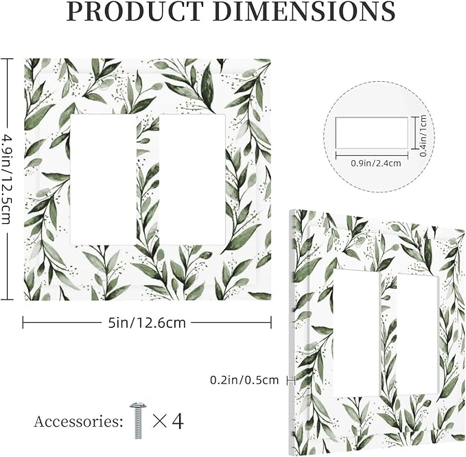 Green Leaf Olive Leaf Sage Floral Decorative Outlet Covers 2 Gang Double GFCI Rocker Electrical Wall Panels Light Switch Cover Plate for Bedroom Living Room Decor