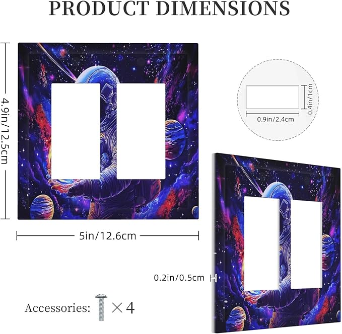 Astronaut Space Cool Galaxy Planet Decorative Outlet Covers 2 Gang Double GFCI Rocker Electrical Wall Panels Light Switch Cover Plate for Kids Room Nursery Decor