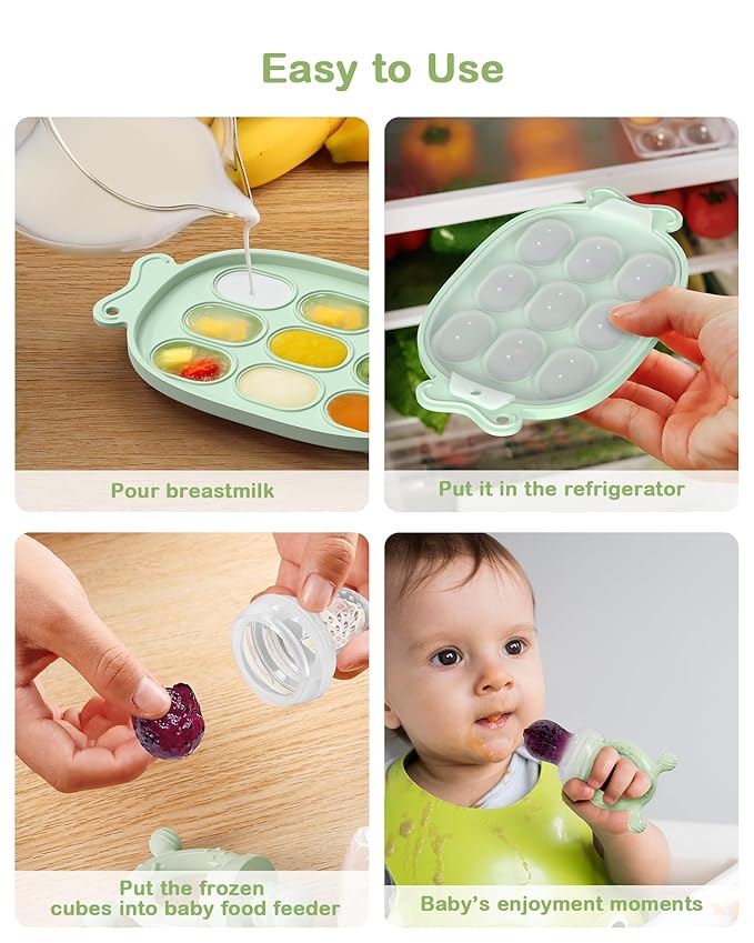 Silicone Baby Fruit Feeder with Freezer Nibble Tray Combo, Baby Teethers, Breastmilk Popsicle Molds for Teething Relief, BPA Free Fresh Food Feeder for Safe Infant Self Feeding (Sage Green)