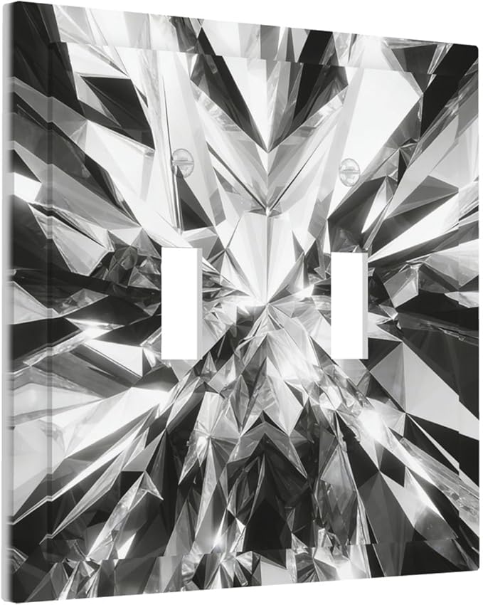 Sparkling Diamond Cut Double Toggle Switch Cover - 2-Gang Standard US Size Crystal Glam Light Switch Covers for Living Room Bedroom Bathroom Decor