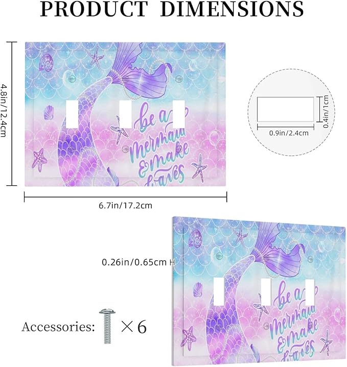 Purple Mermaid Tail Scales 3 Gang Light Switch Cover Decorative Triple Toggle Wall Plate Electrical Faceplate Switch Plug Face Plate