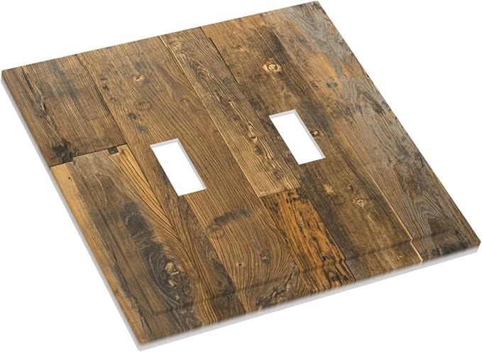 Brown Wood Vintage Rustic Old Board Decorative Switch Plates 2 Gang Double Toggle Outlet Light Switch Cover Wall Plate Electrical Faceplate for Farmhouse Home Decor