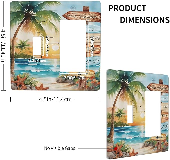 Tropical Beach Palm Tree Summer Coastal Ocean Sunset Outlet Covers 1 Toggle 1 Rocker Combination Decorative Wall Plate Electrical Switch Plates Light Switch Cover Plate for Bedroom Living Room Decor