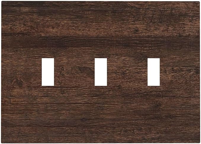 Decorative Switch Plate Cover with Rustic Dark Wood Grain & Vintage Style Design 3 Gang Artistic Wall Plate Unique Triple Toggle Light Switch Covers for Kitchen/Living Room