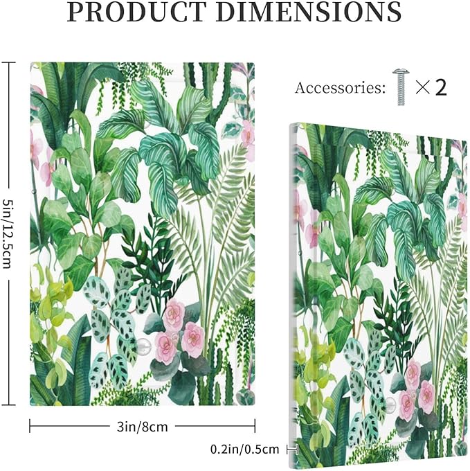 Tropical Palm Leaves Green Jungle Botanical Floral Flowers Light Switch Cover Plate 1 Gang No Device Blank Electrical Wall Plates Faceplate Decorative Switch Plate for Bedroom Living Room Decor