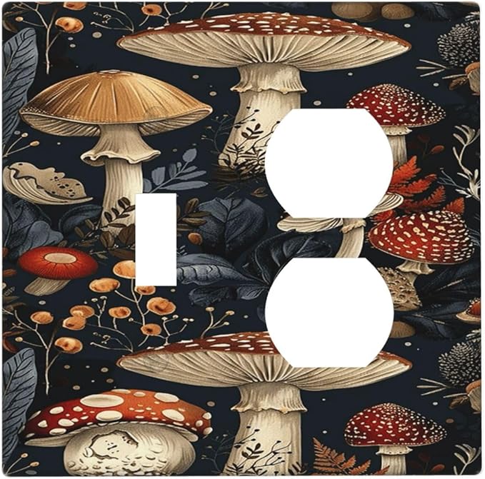 Outlet Covers Vintage Mushroom Floral 1 Toggle 1 Duplex Switch Plate Covers Electrical Light Switch Cover Plate Decorative Wall Plate Socket Cover for Bedroom Kids room Decor