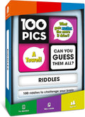 100 PICS Riddles Travel Game - Guess 100 Riddles | Flash Cards with Slide Reveal Case | Card Game, Gift, Stocking Stuffer | Fun for Kids and Adults | Ages 6+