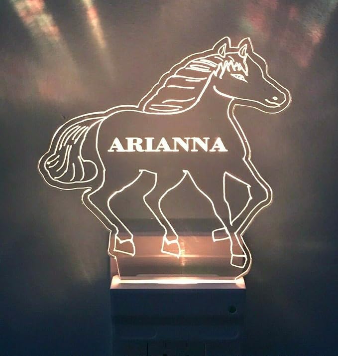 MIRROR MANIA Night Light Multi Color Personalized LED Plug-in, Ultra-Slim Touch Night Light Smart Dusk to Dawn Sensor, Kids Children's Bedroom Kitchen Bathroom Hallway Play Room Variations (Horse)