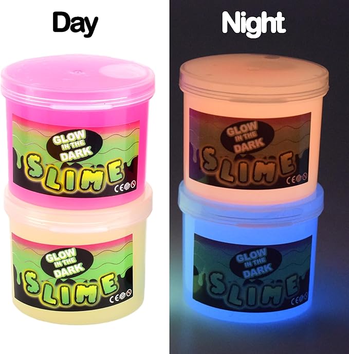 4 Pack Glow in The Slime Kit with Axolotl Charms, 4 Neon Party Favors for Kids, Sensory Toy for Boys & Girls, Non-Toxic, Stretchy, Gooey Fun, Birthday, Halloween, Classroom & Treat Bags