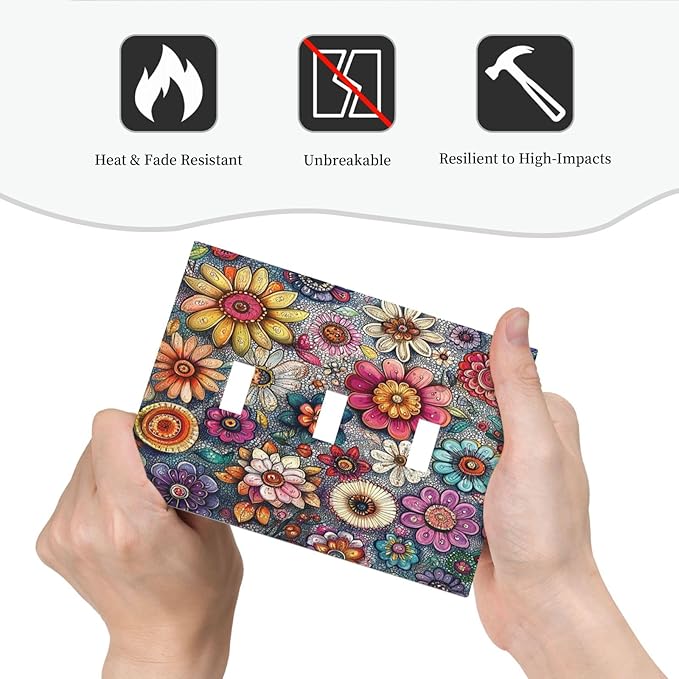 Decorative Switch Plates Colorful Rainbow Pointillisme Flower 3 Gang Wall Plate Triple Toggle Light Switch Cover Faceplate Electrical Wall Panels For Bed Room Home Decor