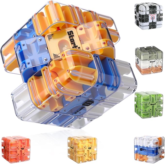 1 Sets Large Labyrinth 3D Maze Cube Puzzle Maze Game Gravity 3D Puzzle Cube Brain Teaser Ball Games for Kids Education Sensory Toys Gift for Adults (Classic,Blue)
