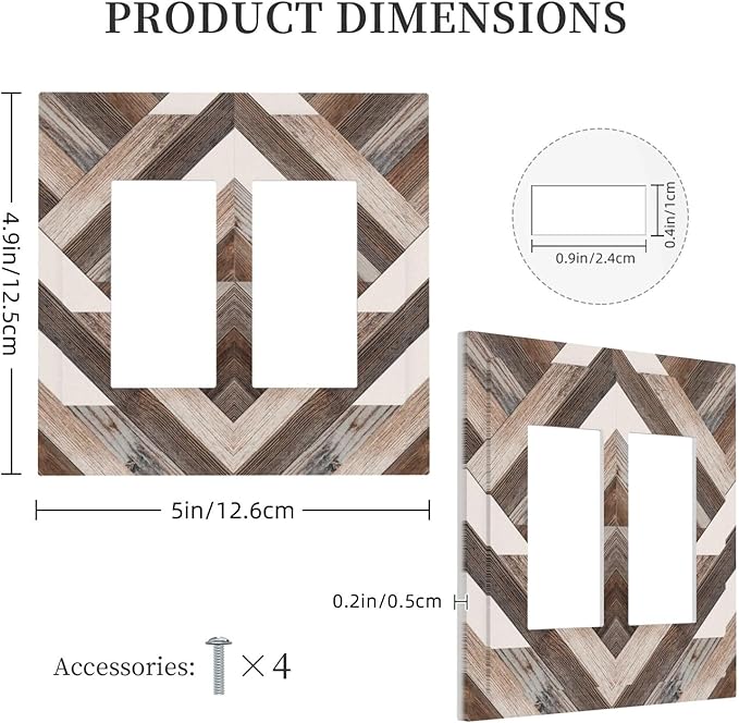 Polygon Collage Abstract Shapes Rustic Wood Panel Print Decorative Outlet Covers 2 Gang Double GFCI Rocker Electrical Wall Panels Light Switch Cover Plate for Farmhouse Bedroom Decor