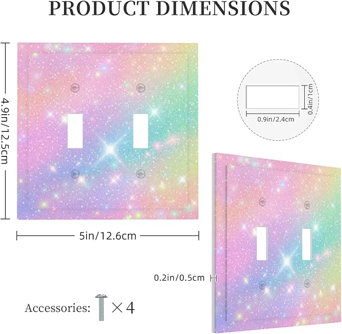 Decorative Light Switch Plate Covers Rainbow Shiny Gradient Colors 2 Gang Wall Plate Double Toggle Switch Cover Plate Electric Dual Device Electrical Faceplate for Kids Room Nursery Decor