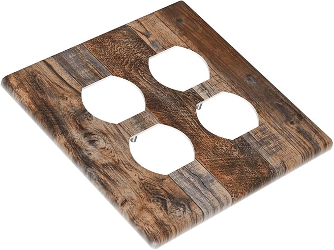 Vintage Board Rustic Brown Wood Texture Outlet Covers 2 Gang Double Duplex Decorative Light Switch Covers Electrical Wallplates Socket Faceplate for Farmhouse Home Decor