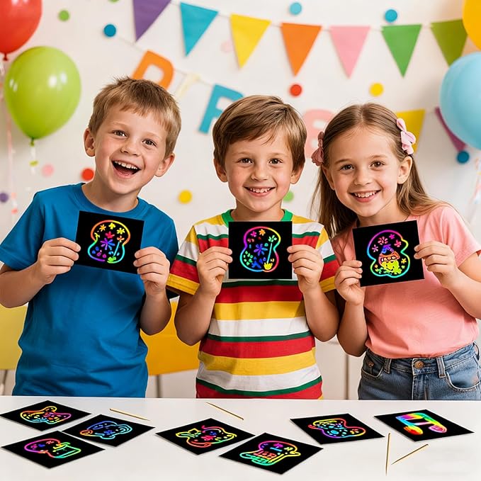 Cityrosy Scratch Art Paper Rainbow Sets 100 Pcs-Black Magic Scratch Off Craft Set Classroom Supplies Kits for Age 3-12 Kids Party Games Birthday Gifts Easter Basket Stuffers
