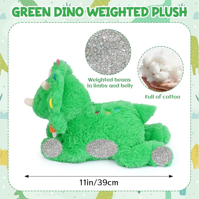 Weighted Dinosaur Plush, Weighted Dinosaur Stuffed Animal Soft Stuffed Dino Plushies Triceratops Toy Doll Cute Plushies Gift for Kids Adults 10 Inch, 0.8 Lbs