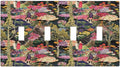 Dreamy Tropical Rainforest Colorful Mushroom Wildflower Light Switch Covers Quad Toggle Electrical Faceplate 4 Gang Wall Plate Decorative Switch Plates Cover for Farmhouse Kids Room Decor