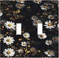 White Black Daisy Wildflower Modern Chrysanthemum Decorative Switch Plates 2 Gang Double Toggle Outlet Light Switch Cover Wall Plate Electrical Faceplate for Bedroom Farmhouse Decor
