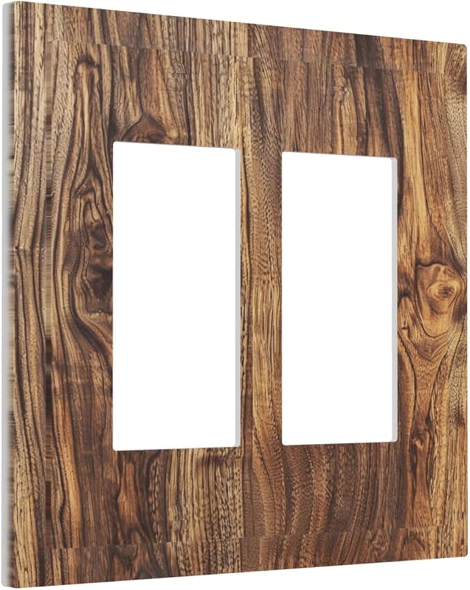 Distressed Wood Brown Wood Texture Decorative Outlet Covers 2 Gang Double GFCI Rocker Electrical Wall Panels Light Switch Cover Plate for Farmhouse Home Decor