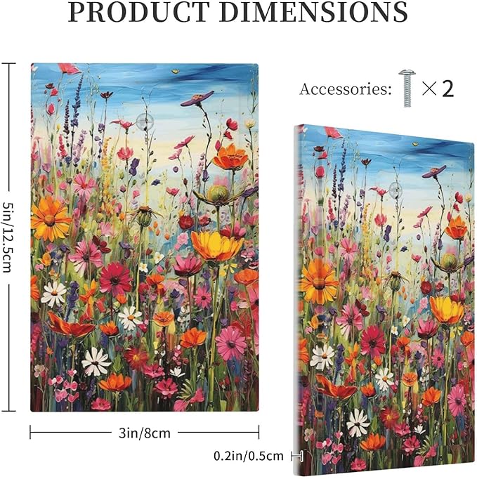 Colorful Wildflowers Painting Floral Flower Light Switch Cover Plate 1 Gang No Device Blank Electrical Wall Plates Faceplate Decorative Switch Plate Covers for Bedroom Living Room Decor