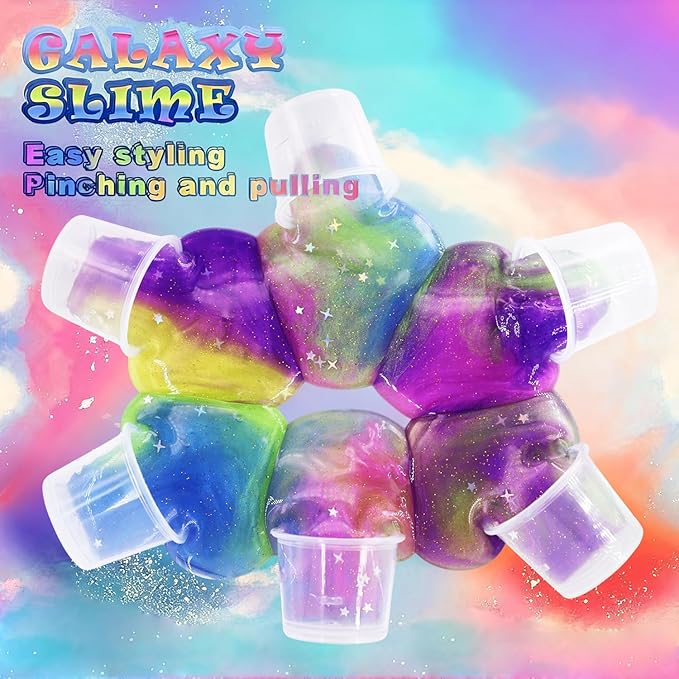 24 Packs Colorful Galaxy Slime, Stretchy & Non-Sticky,Idea Stocking Stuffers for Christmas,Party Favors, Sensory and Tactile Stimulation, Stress Relief, Educational Game, for Girls & Boys
