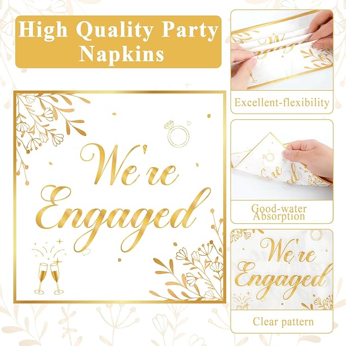 Justforjoyful 96Pcs Happy Engagement Party Supplies Engagement Paper Plates Napkins We're Engaged Party Tableware Set We're Engaged Dinnerware for Wedding Birthday Bridal Shower Decoration Serve 24