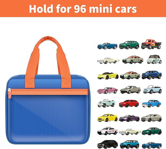SAIKA 96 Toy Car Storage Case Compatible with Hot Wheels for Matchbox for LEGO for AZEN for JOYIN for Tub Works Cars Toy Car Organizer Holder for 96 Mini Cars- Blue(Case Only)