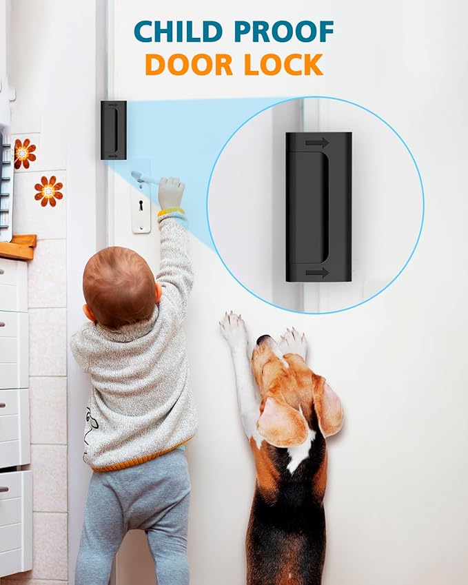Metal Reinforcement Door Lock Security - Child Proof Lock for Front Door Child Safety Lock Home Security Door Lock with 8 Screws Withstand 800 lbs Inside Deadbolt Door Latch Lock Guard Patio Apartment