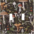 Funky Retro Vintage 70s 60s Boho Hippie Mushroom Botanical Floral 2 Gang Double Toggle Light Switch Wall Plate Outlet Cover Electrical Faceplate Switchplate Countryside Rural Bathroom Decor