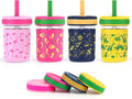 Sursip Toddler Glass Cups with Straw, Spill-Proof Kids Mason Jar Food Storage with Lids, Sippy Cups for Drinks, Smoothies, Snacks, Milk Cup [4 Pack] 8 oz 2-in-1
