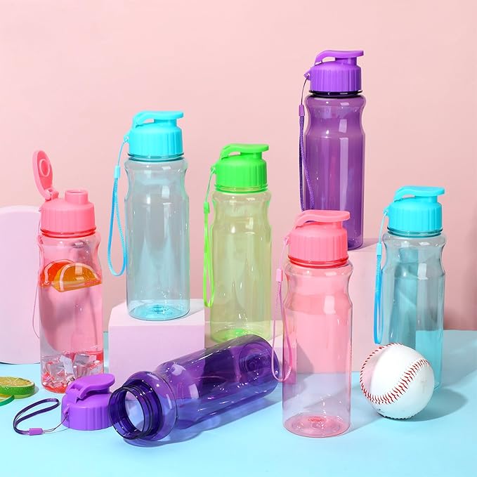 Ziliny 24 Pcs 17 oz Plastic Water Bottles Bulk Large Reusable Leak Proof Flip Top Sports Gym Water Bottles with Handle Strap for Kids and Adults for Summer School Travel