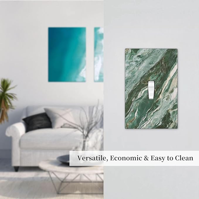 Decorative Switch Cover Plate with Modern Luxury Green Marble Texture Design Single Gang Toggle Switch Plate Light Switch Covers Artistic Faceplate for Kitchen Bathroom Decor