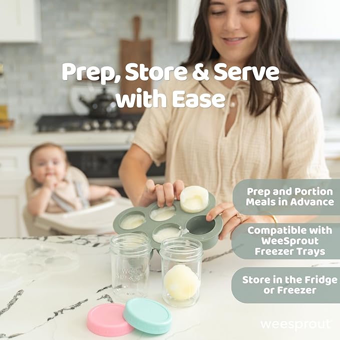 WeeSprout Baby Food Storage Glass Jars w/Lids (4 oz, 24 Pack) Matte Variety, Snack, Reusable Small Containers, Fridge or Freezer, Microwave & Dishwasher Safe, Essentials for Infants