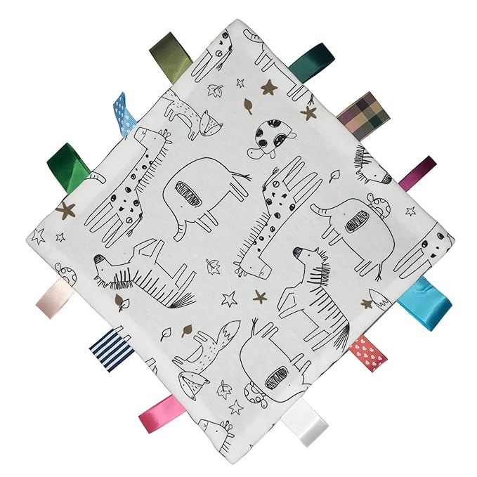 Minky Fabric Baby Security Blanket - Super Soft Sensory Comfort Towel Lovey - Elephant Giraffe Pattern, Great for Newborn to Toddler - 9 x 9 inches