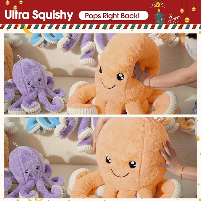DENTRUN Octopus Stuffed Animals, Giant Octopus Plush Doll Play Toys for Kids Girls Boys Adults Birthday Xmas Halloween Present Stuffed Sea Animals Plushie, 7/16/24/32 Inches, 5 Colors
