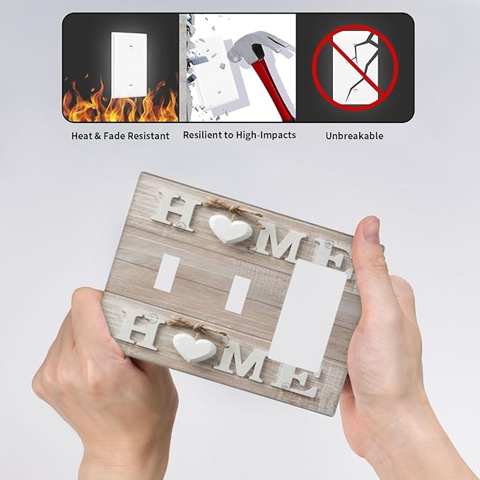 Farm Country Love Home Wood Print 3-Gang 2-Toggle 1-GFCI/Decorator Combination Light Switch Decorative Triple Combo Device Switches/Rocker Outlet Covers and Wall Plate