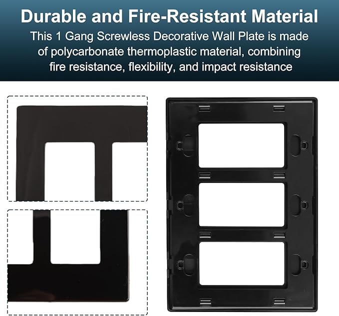 Matte Black 3-Gang Screwless Decorative Wall Plates, Wall Plate Child Safe Outlet Cover, Unbreakable Polycarbonate Thermoplastic for Leviton 80311-SE, Screw Smooth Face Switch Plates, 3-Pack